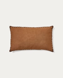 Satol cushion cover in brown cotton and a black embroidery feature, 30 x 50 cm