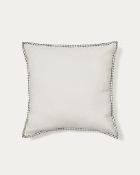 Sinet cushion cover in white linen and a black embroidery feature, 45 x 45 cm