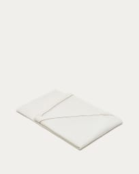 Toalha redonda Malu de algodão e linho branco com detalhe bordado bege Ø 150 cm