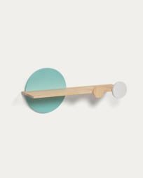 Diti shelf in solid natural pine and white and turquoise MDF 60 x 26 cm