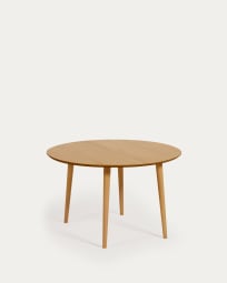Mesa extensível redonda Oqui chapa de carvalho e pernas madeira maciça Ø120 (200) x 120 cm