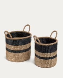 Set Nydia de 2 cestos de fibras naturais com acabamento natural e preto