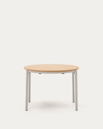 Table ronde extensible Montuiri en placage de chêne et pieds en acier gris  Ø90(170) cm