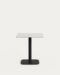 Zwarte Saura bar tafel van geschilderd metaal met wit terrazzo blad 70 x 70 x 70 cm