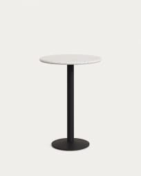 Hoher, runder Saura Bar-Tisch aus Metall mit weisser Terrazzo-platte, 96 x Ø70 cm