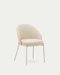 Krzesło Eamy z beżowej skóry syntetycznej, forniru jesionowego z naturalnym wykończeniem i