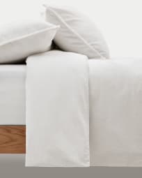 Set Sifinia Bettdecken- und Kopfkissenbezug aus 100% Baumwollperkal mit Fransen eierschalfarben Bett 150 cm