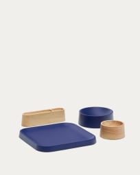 Set Bletz di piatti da aperitivo in legno di acacia con finitura naturale e blu FSC 100%