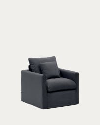 Fauteuil déhoussable Nora avec coussins en lin et coton gris anthracite 92 cm