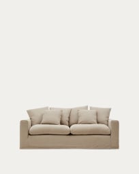 3θέσιος καναπές Nora με αφαιρούμενο κάλυμμα και μαξιλάρια από βαμβάκι και λινό καφέ χρώμα