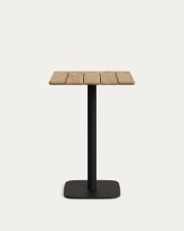Hoher quadratischer Bar-Tisch Saura schwarzer Stahl Akazienholz mit natürlichem Fi FSC 100%