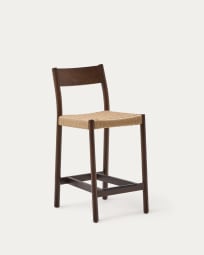 Yalia Barhocker Rückenlehne massives Eichenholz mit Nussbaum-Finish und Seilsitzfläche 65 cm FSC 100%