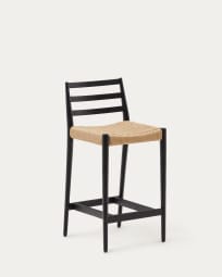 Analy stool with a backrest in solid oak wood in a black finish and rope cord seat, 70 cm, FSC 100%