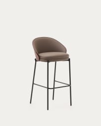 Eamy stool in brown faux leather, ash veneer with walnut finish and brown metal 75 cm