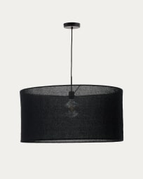 Abajur para candeeiro de teto Mariela de linho com acabamento preto  Ø 80 x 40 cm