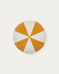 Odet white and mustard-coloured, round cotton cushion, Ø 45 cm