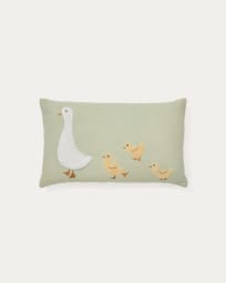 Housse de coussin Milu en coton verte avec une oie brodée 30 x 50 cm