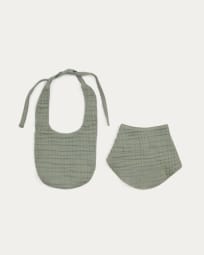 Prune green bib and bandana set made of 100% organic cotton