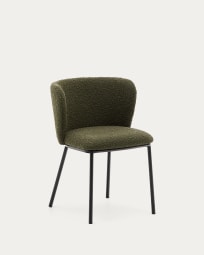 Ciselia Stuhl mit Bouclé-Bezug in Grün und schwarzen Stahlbeinen FSC Mix Credit