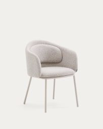 Minda stool in thick beige chenille and steel legs in a beige finish, FSC Mix Credit