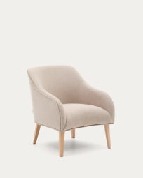 Fauteuil Bobly beige, van massief essenhout in naturel afwerking