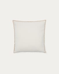 Rakira beige cotton cushion cover with mustard-coloured embroidery feature, 45 x 45 cm