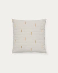 Blaina cushion cover in white linen with an orange embroidery feature, 45 x 45 cm