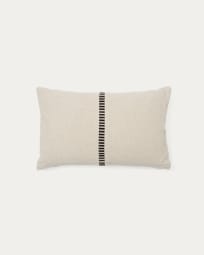 Ardit beige linen and cotton cushion cover contrasting black embroidered stripe 30 x 50 cm