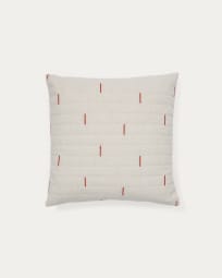 Blaina cushion cover in white linen with a red embroidery feature, 45 x 45 cm