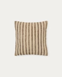 Enara cushion cover in beige and brown striped silk and cotton, 45 x 45 cm