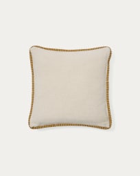 Housse de coussin Ardit lin et coton beige avec rayure contrastée brodée moutarde 45x45 cm