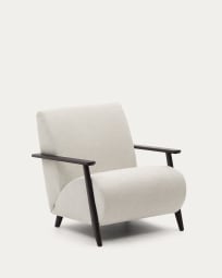 Fauteuil Meghan en tissu chenille perle et bois de frêne finition wengé FSC Mix Credit