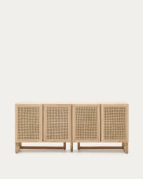 Rexit sideboard with 4 doors in solid and veneer mindi wood with rattan, 180 x 78 cm