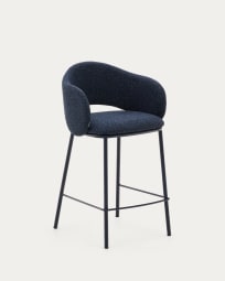 Tabouret Maina en chenille bleue et pieds en acier finition bleue FSC Mix Credit 65 cm