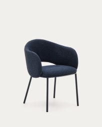 Maina chair in thick blue chenille and steel legs with blue finish FSC Mix Credit