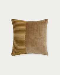 Samit 100% cotton velvet cushion cover with contrasting mustard-coloured stripes, 45 x 45 cm