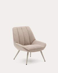 Marlina armchair in beige chenille fabric with steel legs in a grey matte paint finish