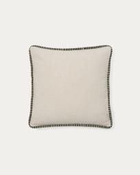 Housse de coussin Ardit en lin et coton beige avec rayure contrastée brodée verte 45 x 45 cm