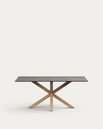 Mesa Argo de porcelánico Iron Moss y patas de acero con efecto madera 180 x 100 cm