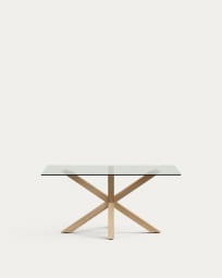 Argo Tisch aus Glas und Stahlbeine in Holzoptik 160 x 90 cm