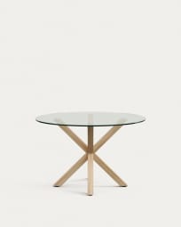 Argo round glass table with steel legs with wood-effect finish Ø 119 cm