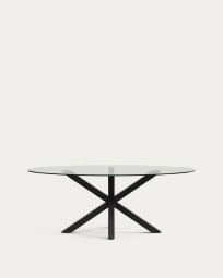 Argo oval table in glass and steel legs with black finish Ø 200 x 100 cm