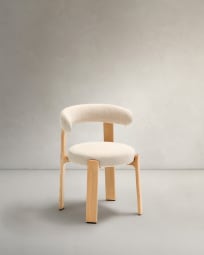Καρέκλα Granite από μπεζ chenille και μασίφ ξύλο δρυός με φυσικό φινίρισμα FSC 100%