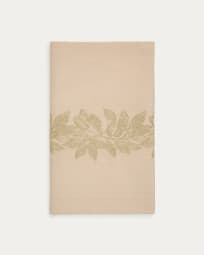 Oreti tablecloth in beige cotton and linen and cocoa embroidery feature, 150x250cm