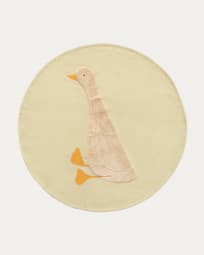 Milu green, 100% cotton rug with a goose feature, Ø 100 cm