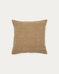 Benisa mustard and white checked cushion cover, 100% linen, 50 x 50 cm