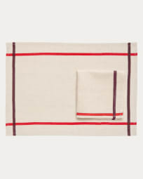 Delma set of table mat and linen and cotton napkin with red detail