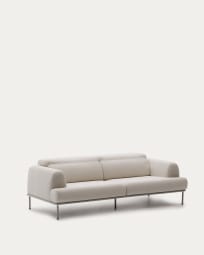 Aurum 3-seater ecru sofa with a matt grey metal base, 240 cm