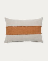 Daf kussenhoes 100% linnen, beige en terracotta met franjes 40 x 60 cm