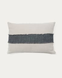 Daf 100% linen cushion cover in beige and grey with fringes, 40 x 60 cm